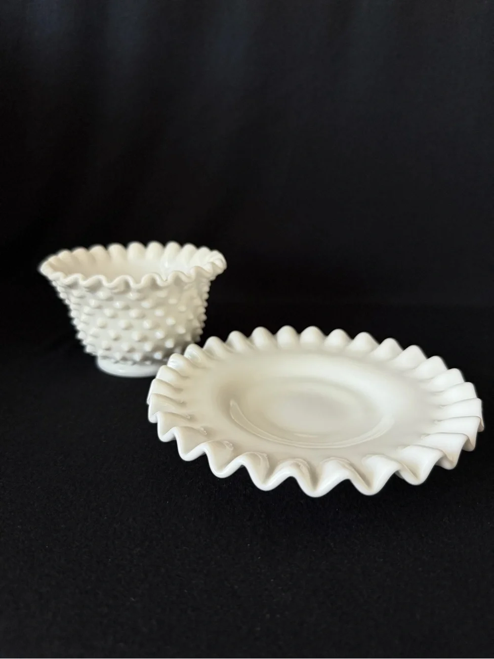 Mayonnaise Bowl and Under Plate - Fenton Hobnail Milk Glass